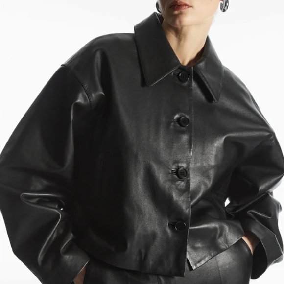 Oversized Cropped Leather 90s Jacket COS - Picture 3 of 8